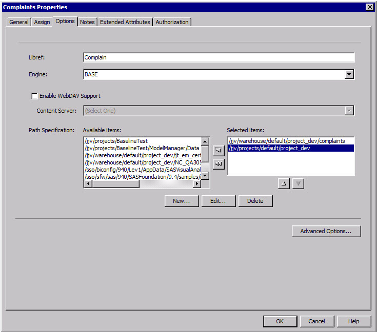 Multiple Path Specification when creating Library in SAS Management Co